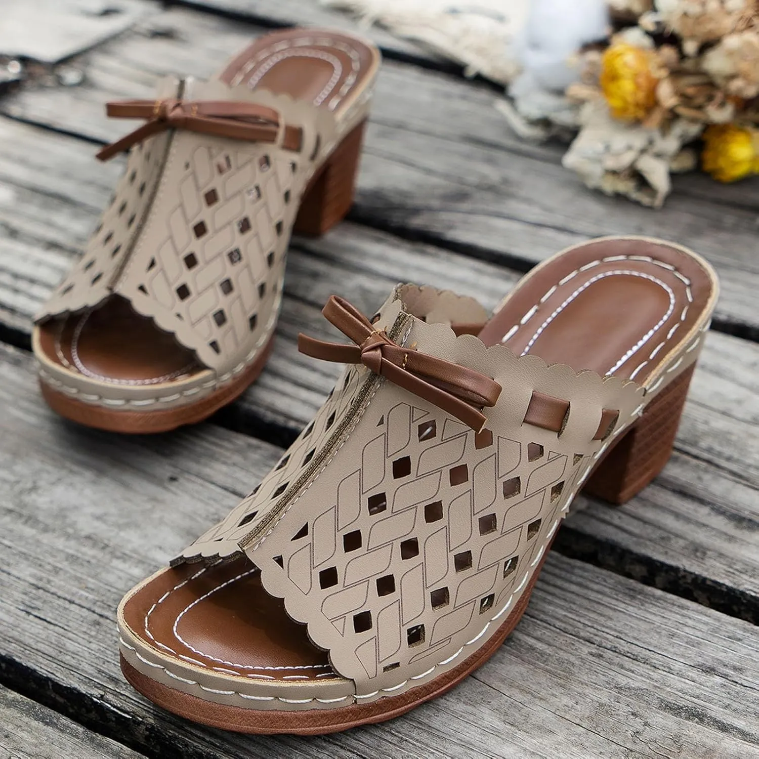 Chunky Heel Sandals for Women Dressy Wedges Slip On Orthopedic Wedge Sandals for Women Comfortable Breathable Fishmouth Vacation Beach Chunky Heels Summer Shoes