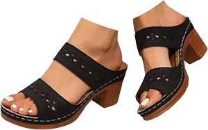 Chunky Heel Sandals for Women Platform Wedges Open Toe Wedges Heels Dressy Summer Comfortable Platform Sandals Slip On Block Heels Work Sandal for Women Office Dress Shoes