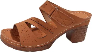 Chunky Platform Heeled Sandals for Women 2025,Open Toe Slip On Block Womens Mid Heels Ankle Strap Slippers Casual Comfortable Summer Backless Mules Adjustable Slide Walking Shoes