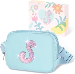 COSHAYSOO Blue Belt Bag Fanny Pack Crossbody Initial Letter Waist Chest Purse Birthday Halloween Thanksgiving Appreciation Gifts for Women Teacher Nurse Coach Friends Big Sister Travel Essential S