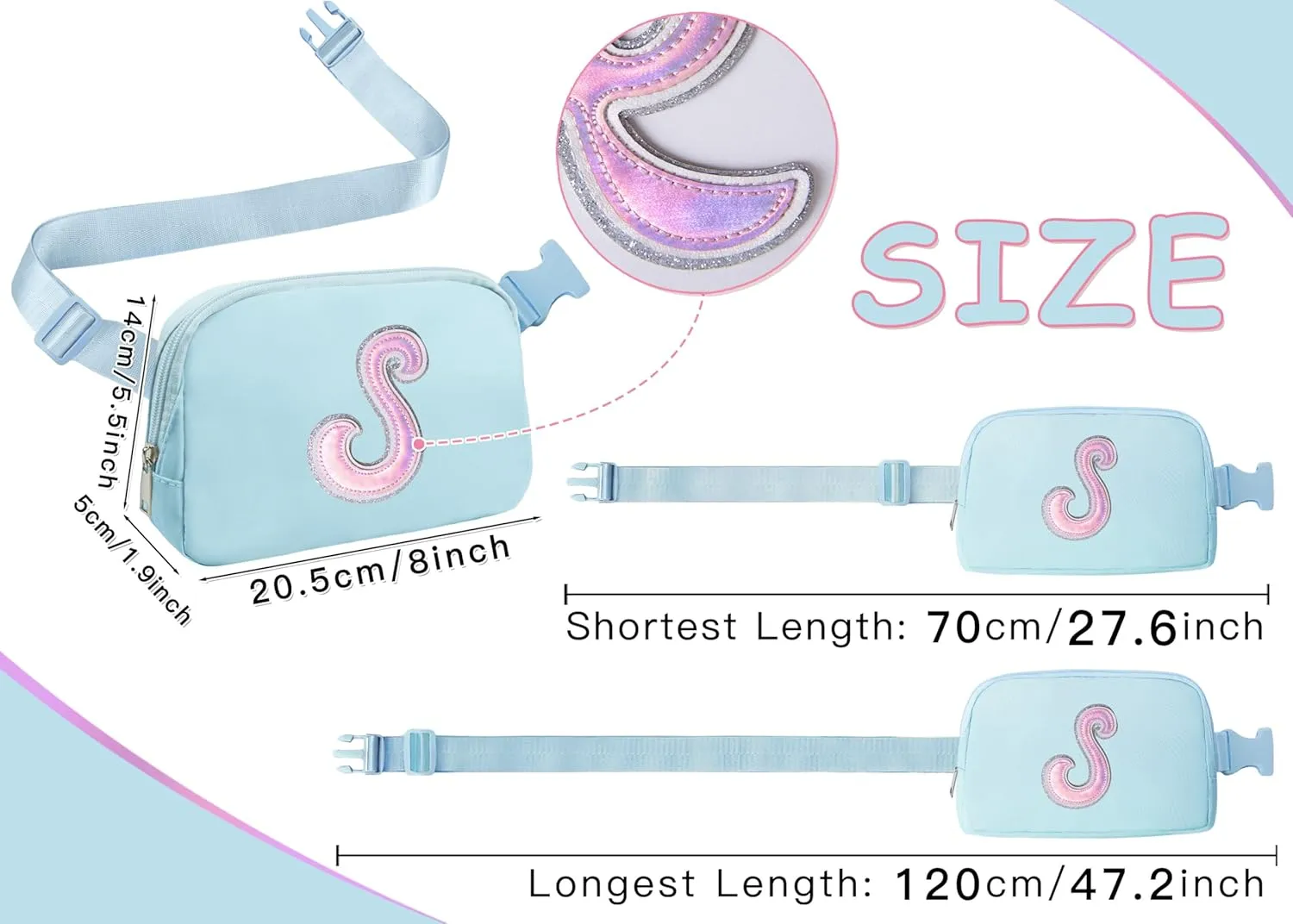 COSHAYSOO Blue Belt Bag Fanny Pack Crossbody Initial Letter Waist Chest Purse Birthday Halloween Thanksgiving Appreciation Gifts for Women Teacher Nurse Coach Friends Big Sister Travel Essential S