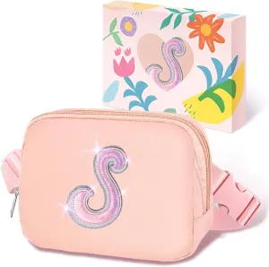 COSHAYSOO Pink Belt Bag Fanny Pack Crossbody Initial Letter Waist Chest Purse Birthday Halloween Thanksgiving Appreciation Gifts for Women Teacher Nurse Coach Friends Big Sister Travel Essential S