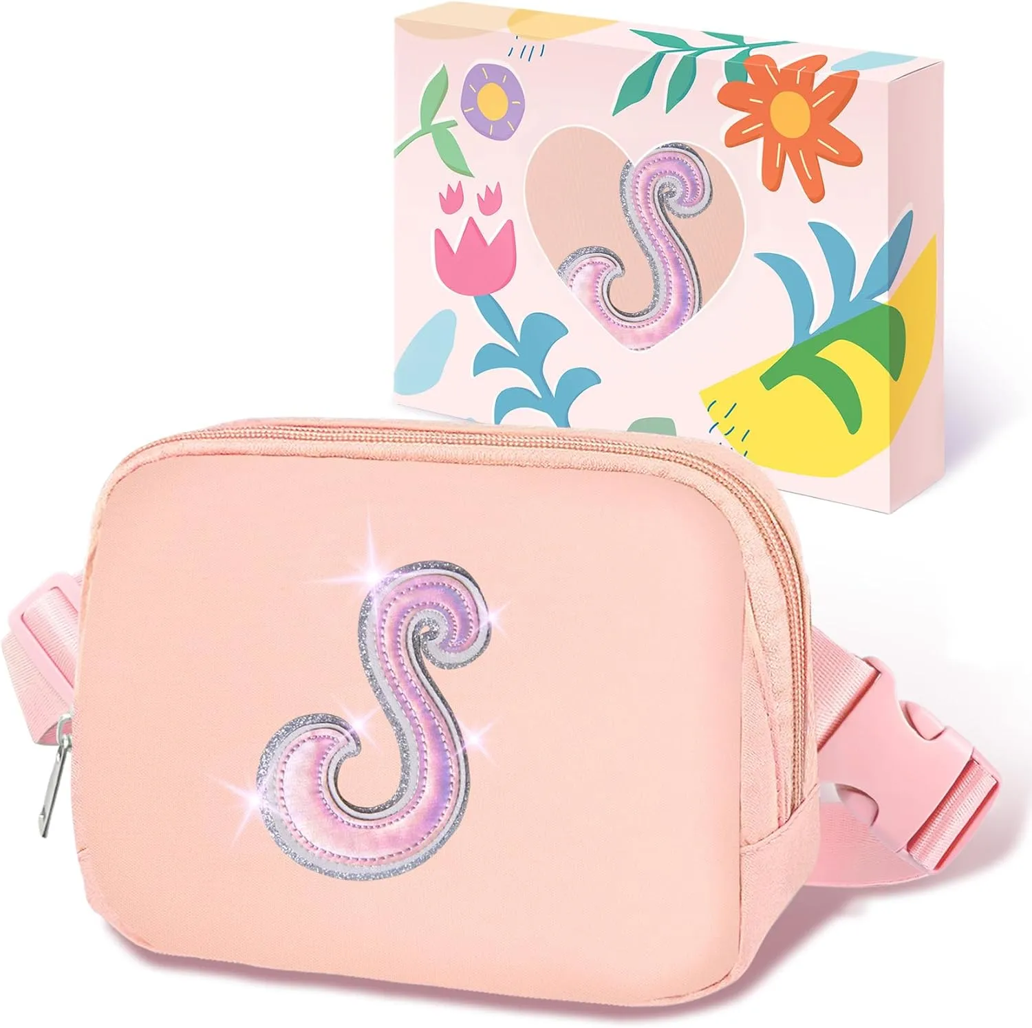 COSHAYSOO Pink Belt Bag Fanny Pack Crossbody Initial Letter Waist Chest Purse Birthday Halloween Thanksgiving Appreciation Gifts for Women Teacher Nurse Coach Friends Big Sister Travel Essential S