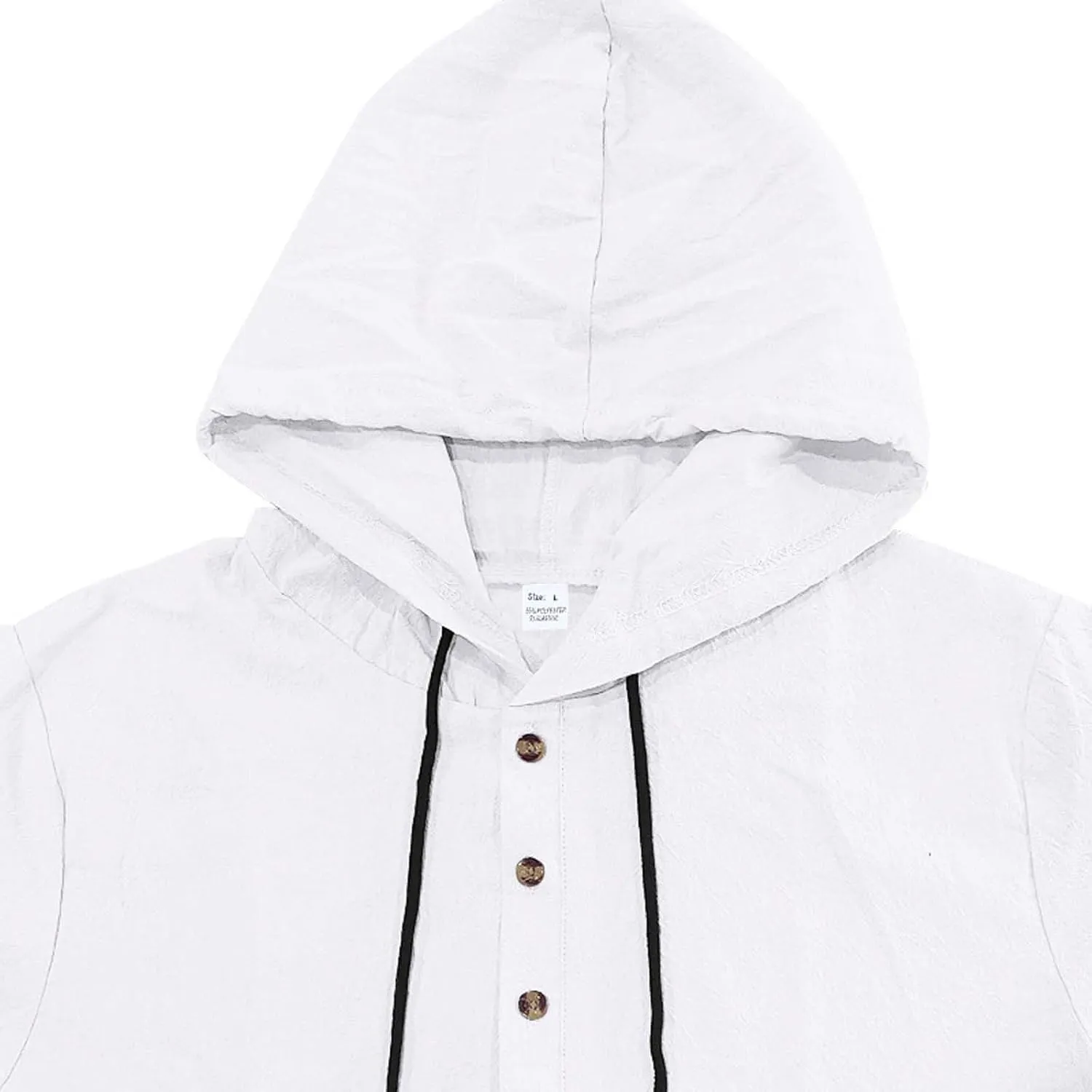 Cotton Linen Shirts for Men Casual Button Down Hoodie Summer Beach Loose Short Sleeve Drawstring Pullover Hooded Top
