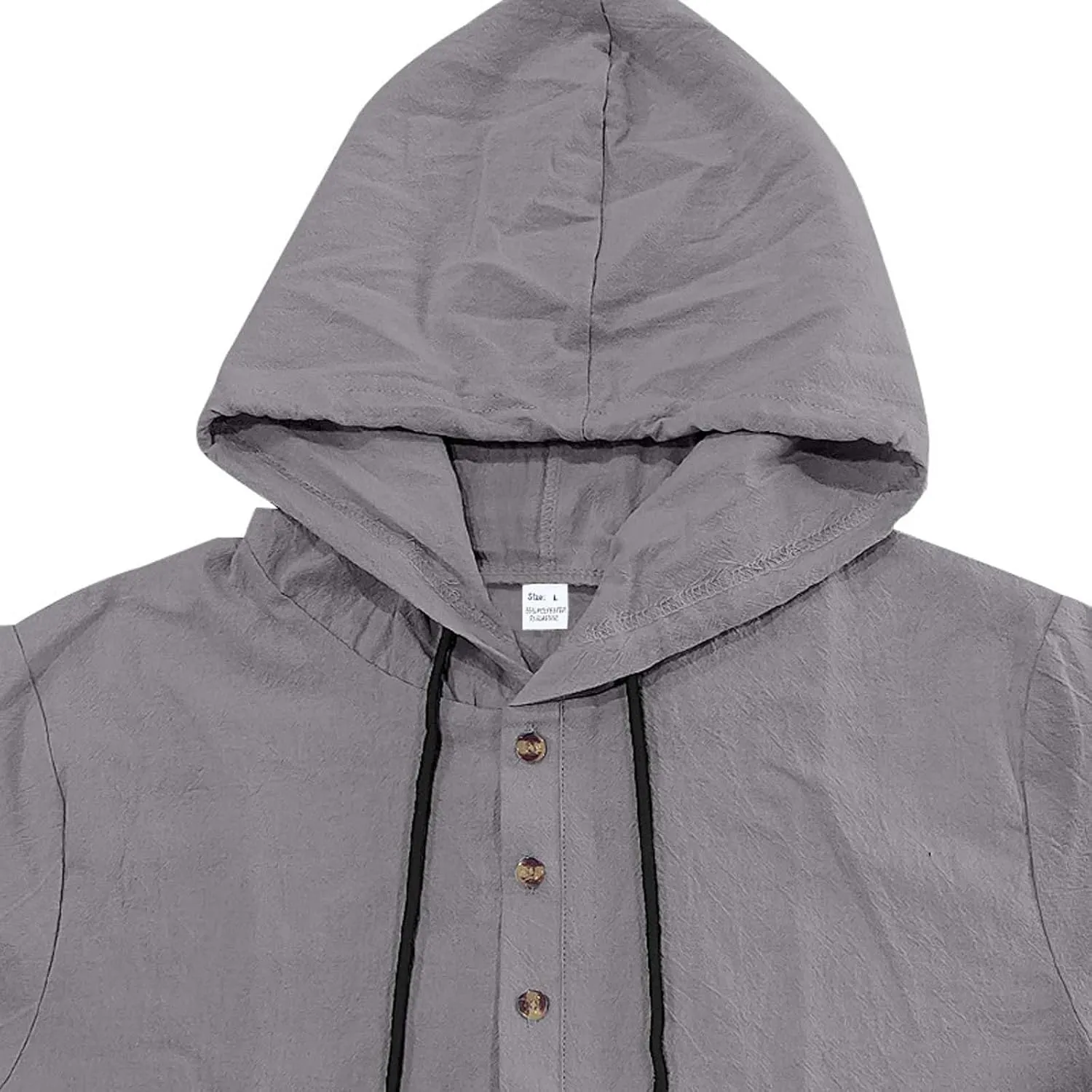 Cotton Linen Shirts for Men Casual Button Down Hoodie Summer Beach Loose Short Sleeve Drawstring Pullover Hooded Top