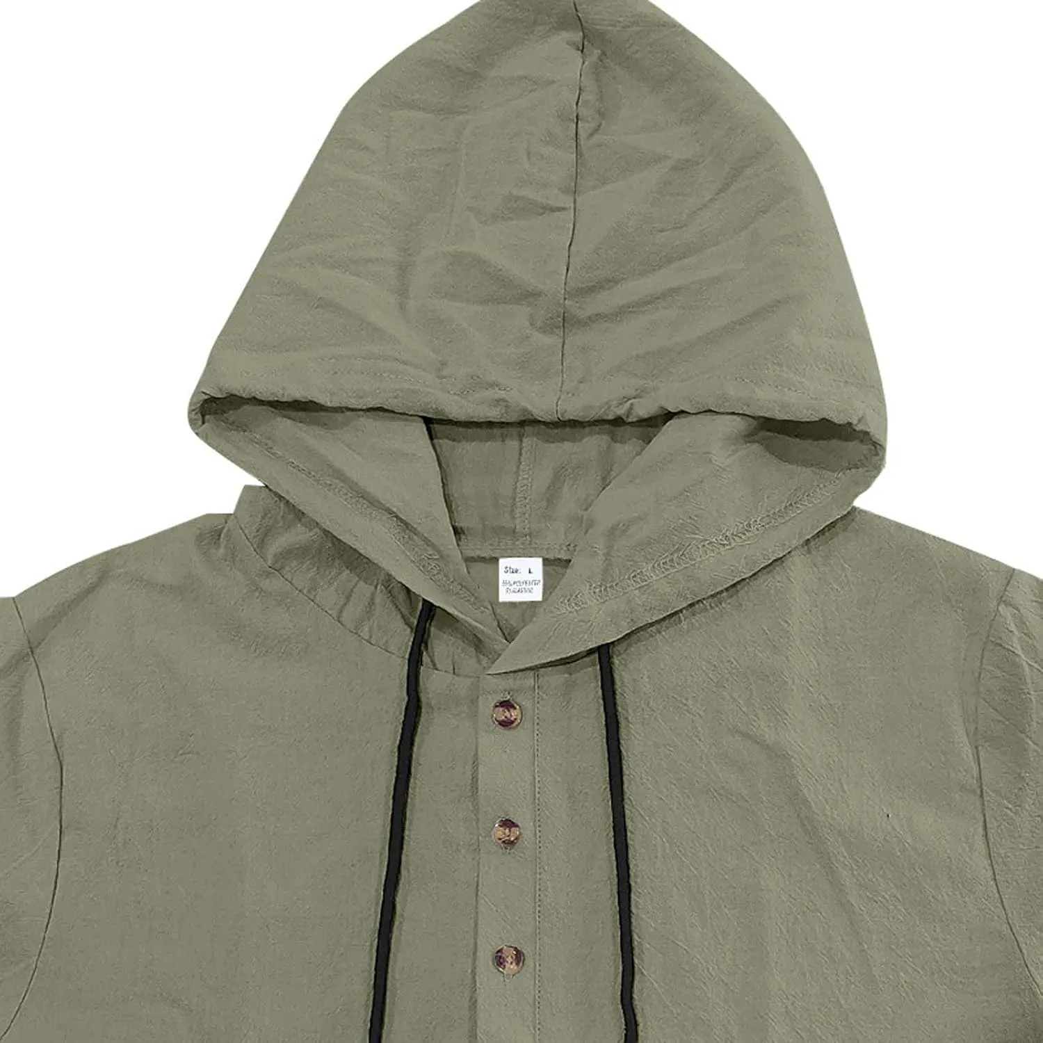 Cotton Linen Shirts for Men Casual Button Down Hoodie Summer Beach Loose Short Sleeve Drawstring Pullover Hooded Top