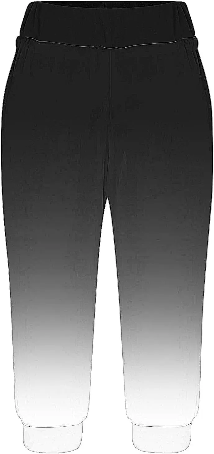 Cropped Trousers Women Gradient Color Capri Pants Ladies 3/4 Trouser Joggers Elasticated Waist Sweatpants