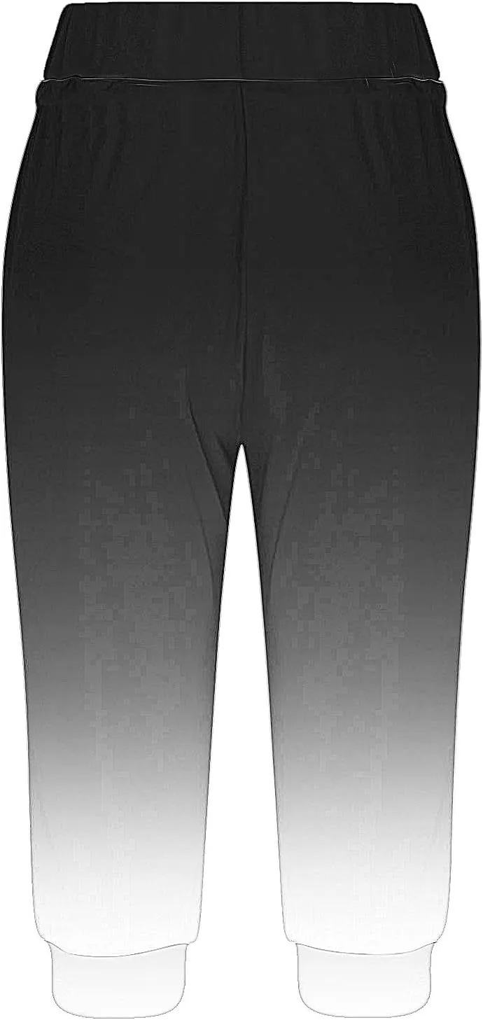 Cropped Trousers Women Gradient Color Capri Pants Ladies 3/4 Trouser Joggers Elasticated Waist Sweatpants