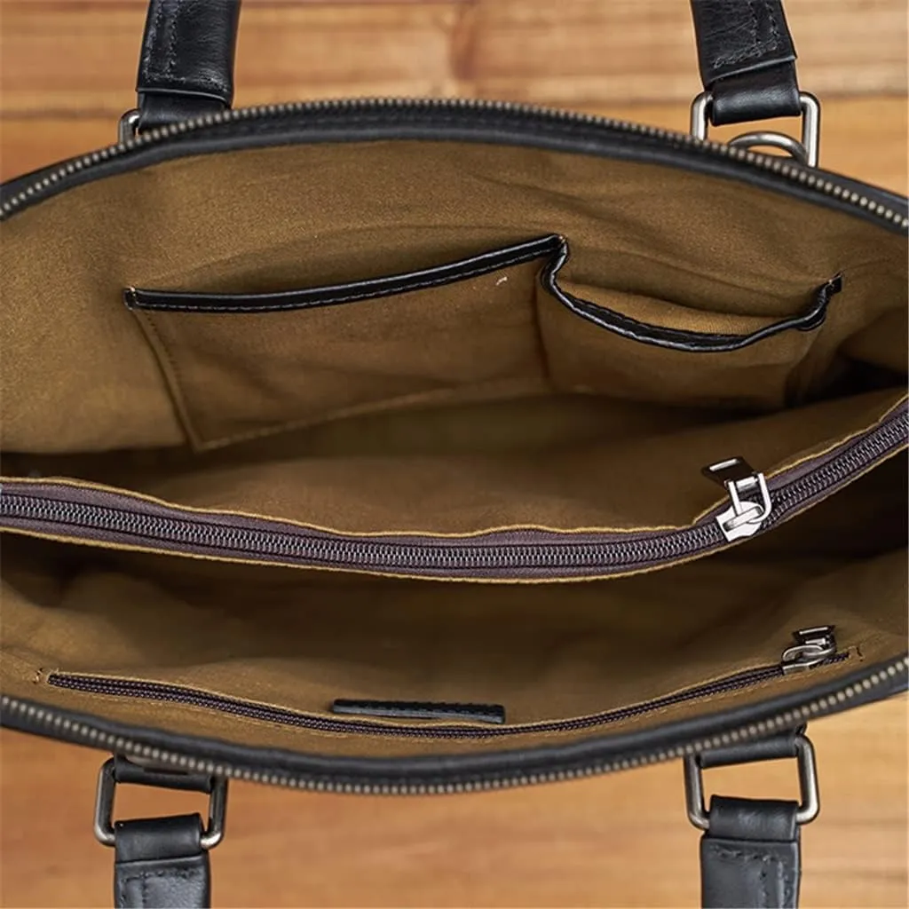 CSCDD Vintage Man Handbag Briefcase Men Shoulder Bags Coffe Business 14 Inch Laptop Bag