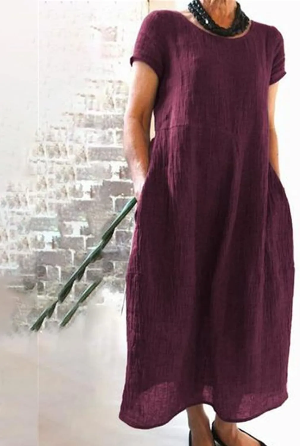 Dresses for Women 2025 Summer Cotton Linen Solid Gauze Dress Loose Casual Beach Vacation Flowy Midi Dress with Pockets