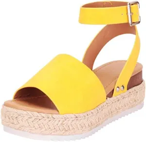 Eduavar Espadrille Sandals for Women, Sandals for Women Casual Summer Open Toe Wedge Chunky Heel Sandals with Buckle Strap