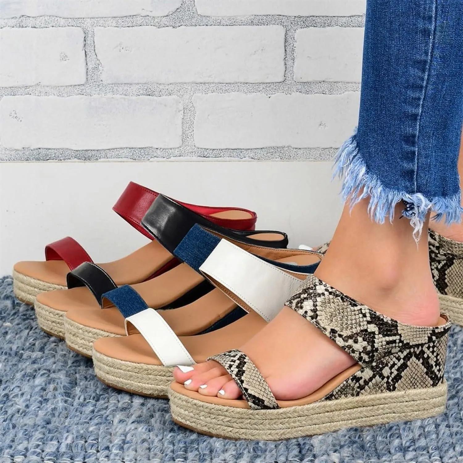 Eduavar Platform Sandals Women Casual, Sandals for Women Dressy Summer Espadrille Platform Sandals Casual Slip-on Sandals