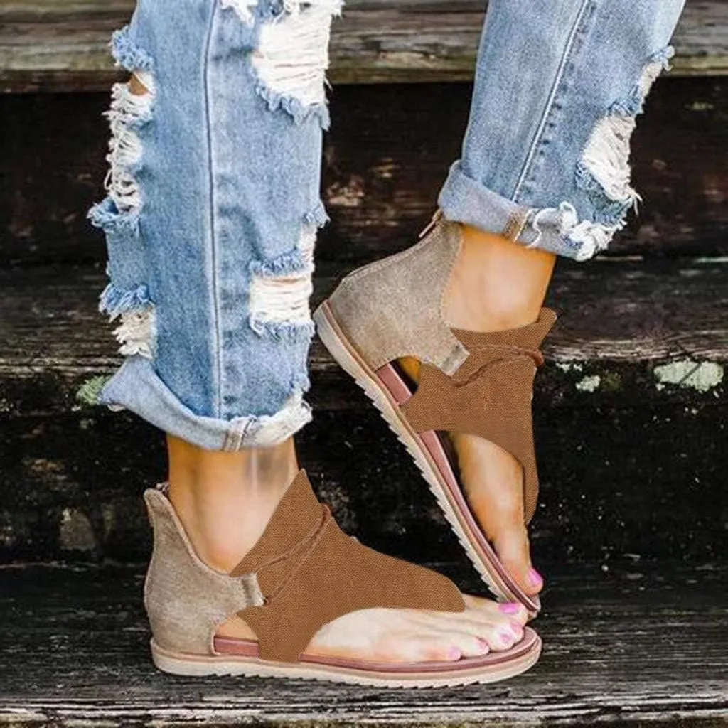 Eduavar Sandals Women Comfortable, Sandals for Women Dressy Summer Open Toe Flip Flops Gladiator Sandals Flat with Zipper