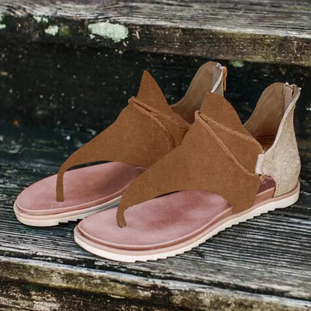 Eduavar Sandals Women Comfortable, Sandals for Women Dressy Summer Open Toe Flip Flops Gladiator Sandals Flat with Zipper