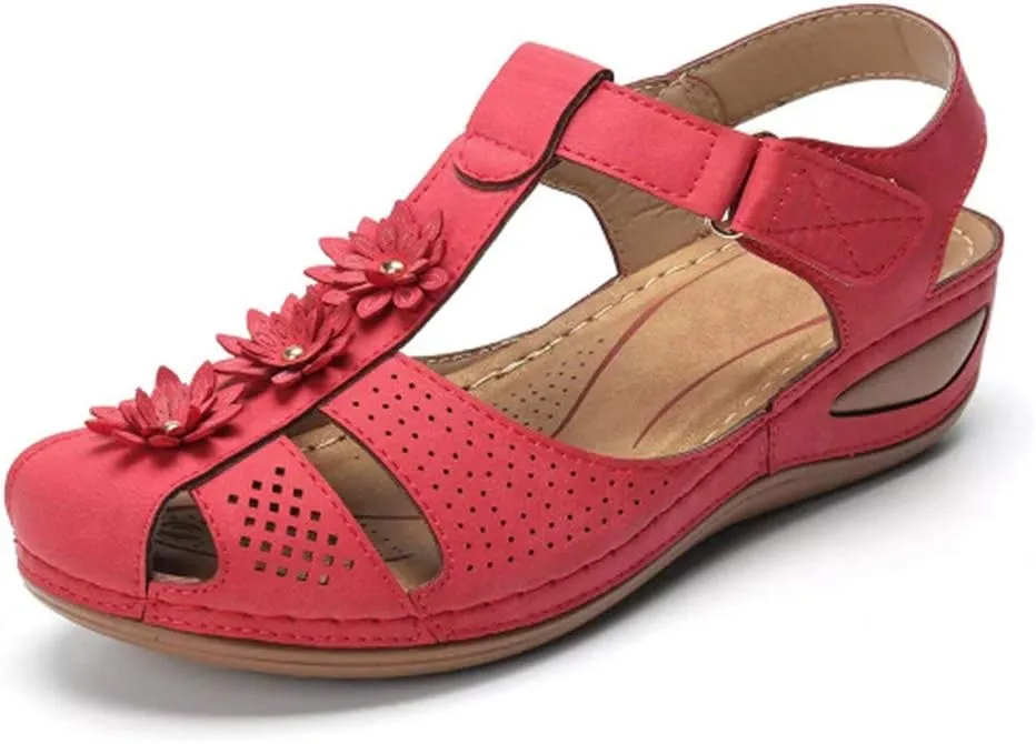 Eduavar Sandals Women Dressy Summer, Orthopedic Sandals for Women Comfortable Close Toe Sandals Cutout Wedge Sandals