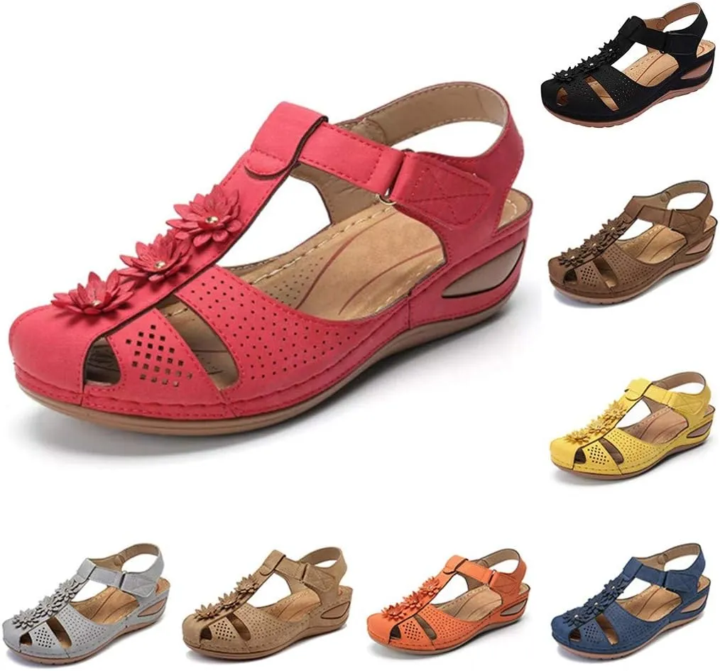 Eduavar Sandals Women Dressy Summer, Orthopedic Sandals for Women Comfortable Close Toe Sandals Cutout Wedge Sandals