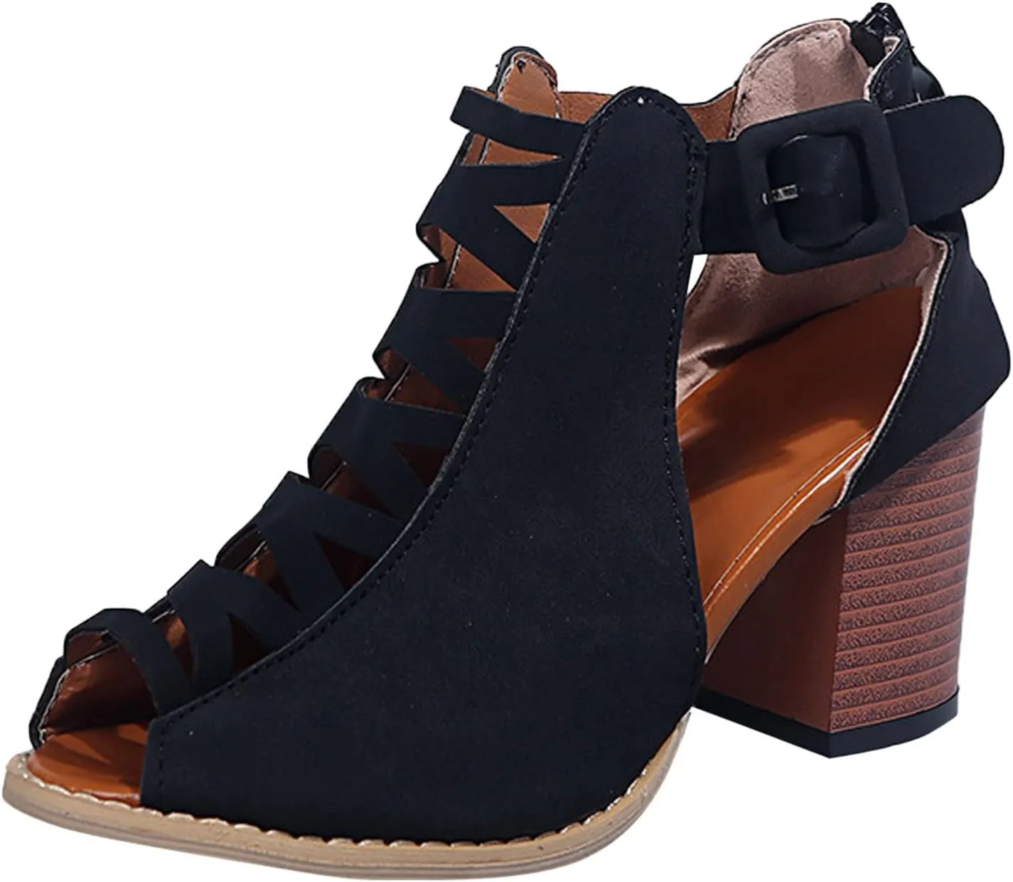 Eduavar Shoes for Women Sandals Dressy, Orthopedic Sandals for Women Cutout Sandals Chunky Heel Sandals with Ankle Strap