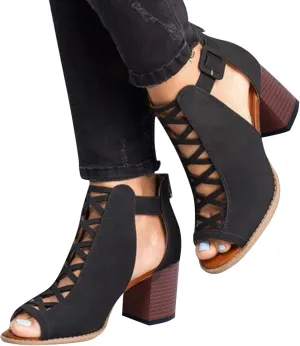 Eduavar Shoes for Women Sandals Dressy, Orthopedic Sandals for Women Cutout Sandals Chunky Heel Sandals with Ankle Strap