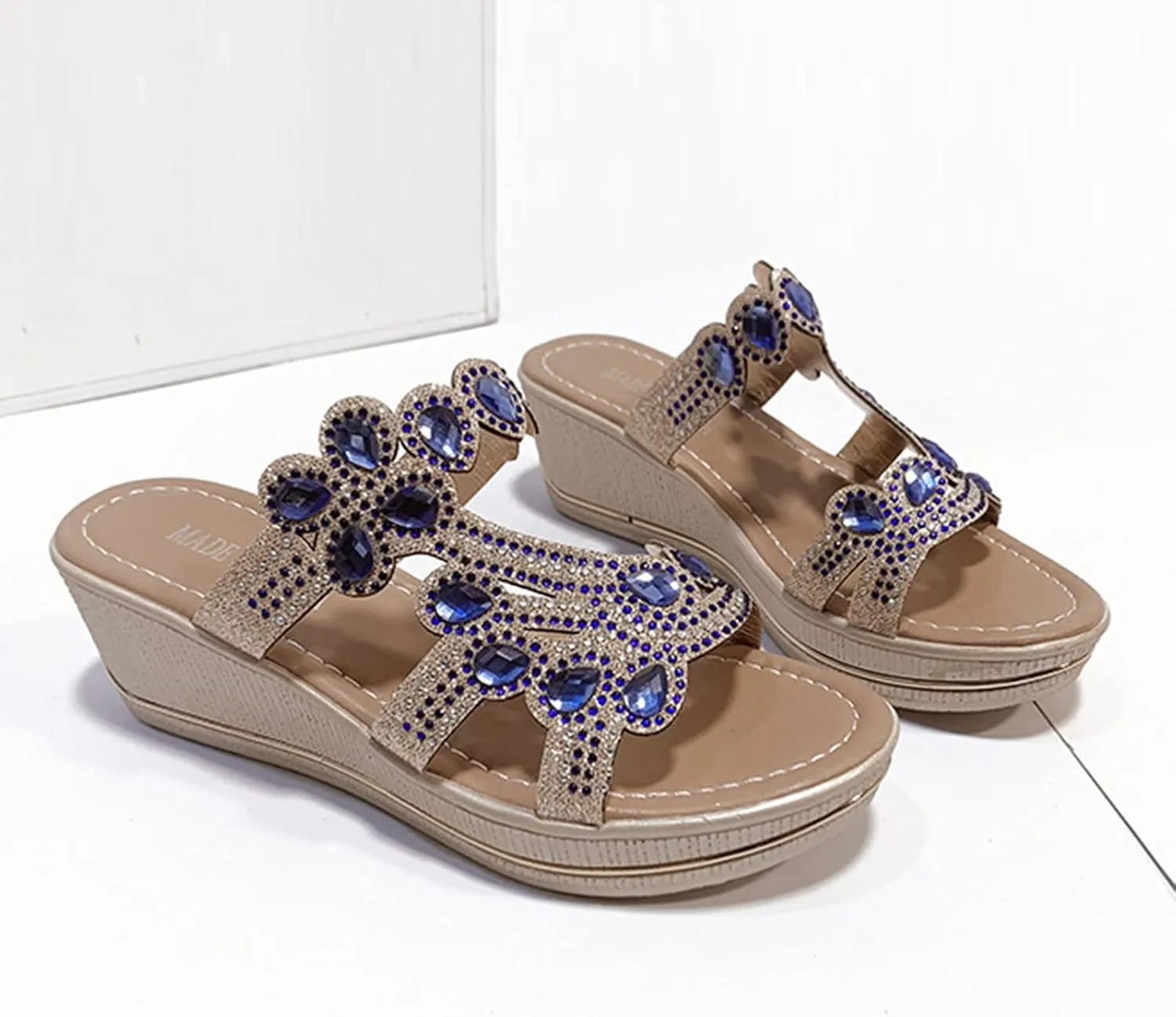 Eduavar Shoes for Women Sandals Dressy, Sandals for Women Dressy Summer Wedge Platform Sandals Peep Toe Crystal Sandals