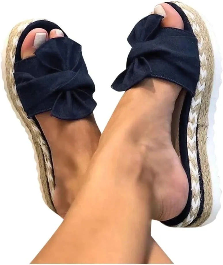Eduavar Womens Sandals Dressy, Sandals Women Dressy Summer Espadrille Platform Sandals Open Toe Bow Tie Sandals