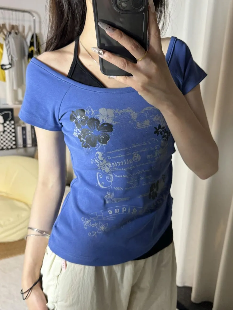 Emo Grunge Shirts Women 2000s Graphic Baby Tees Short Sleeve Vintage Y2k Crop Tops Fake Two Piece Alt Clothes