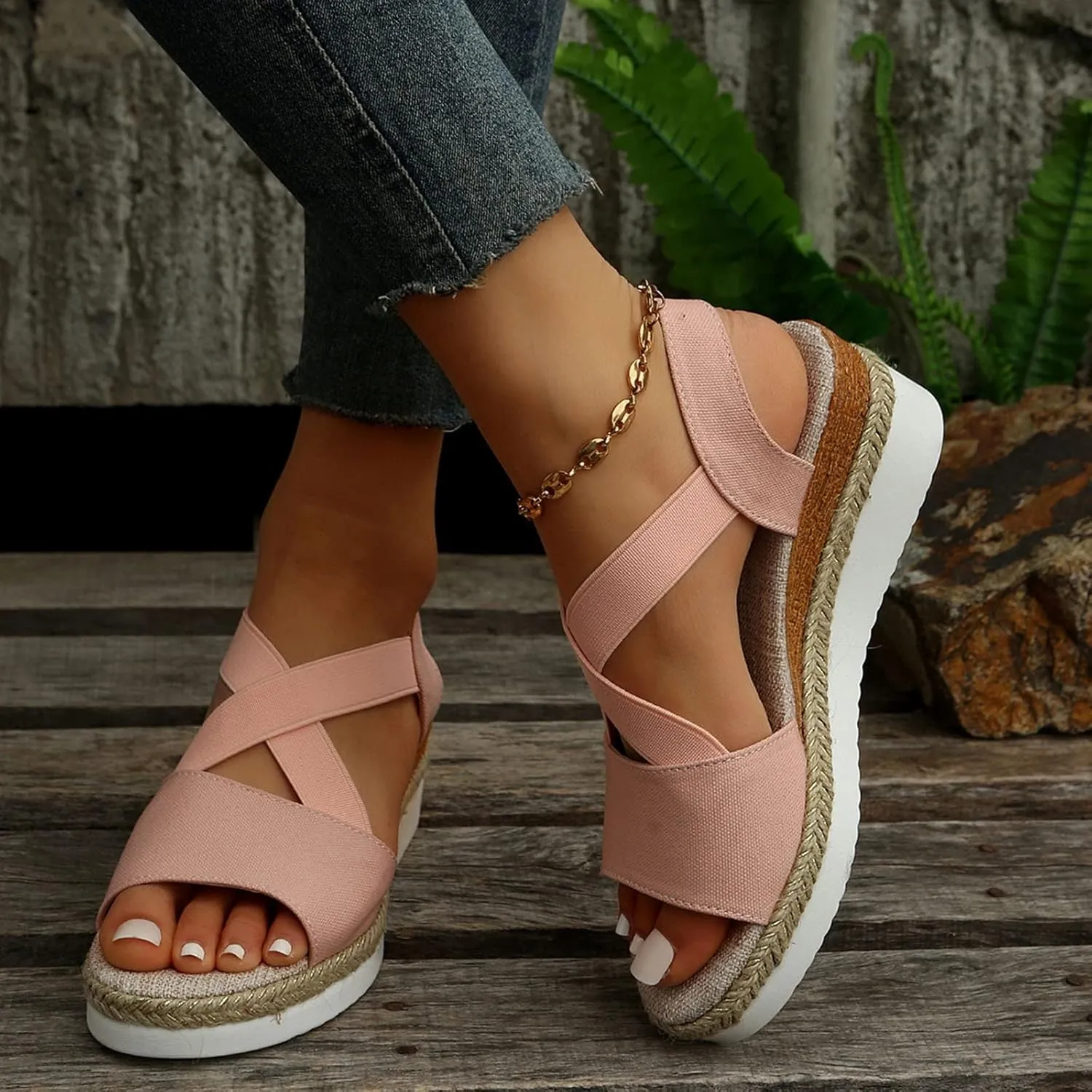 Espadrilles Wedge Sandals for Women 2025 Dressy Summer Orthopedic Comfortable Walking Espadrilles Wedges Open Toe Platform Ankle Strap Casual Beach Vacation Shoes