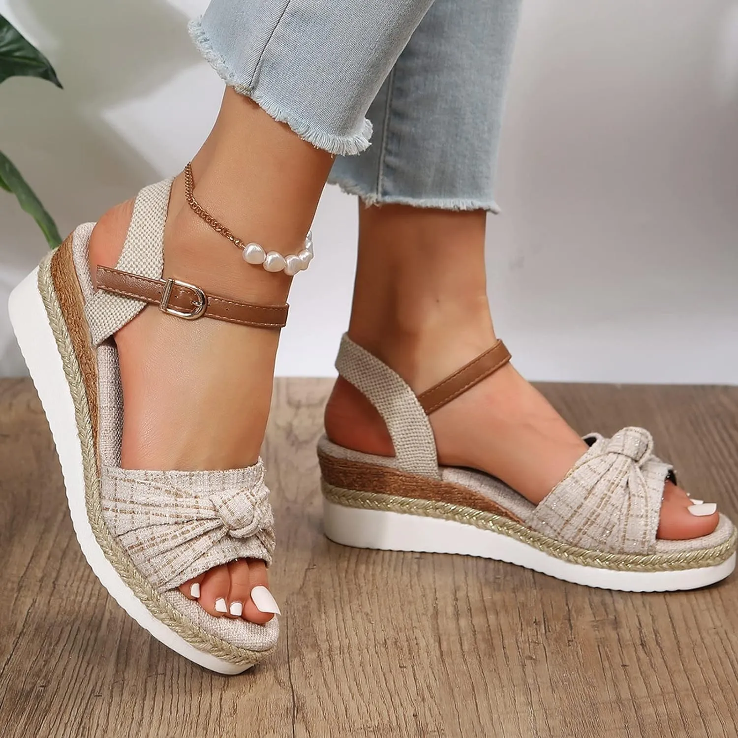 Espadrilles Wedge Sandals for Women 2025 Dressy Summer Orthopedic Comfortable Walking Espadrilles Wedges Open Toe Platform Ankle Strap Casual Beach Vacation Shoes
