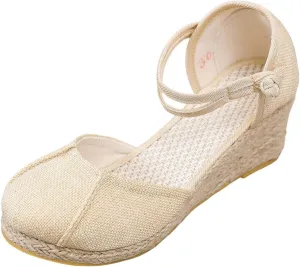 Espadrilles Wedges for Women Orthopedic Closed Toe Slides Sandals Ladies Vintage Ankle Strap Espadrilles Shoes Comfortable Platform Wedge Sandals Casual Shoes