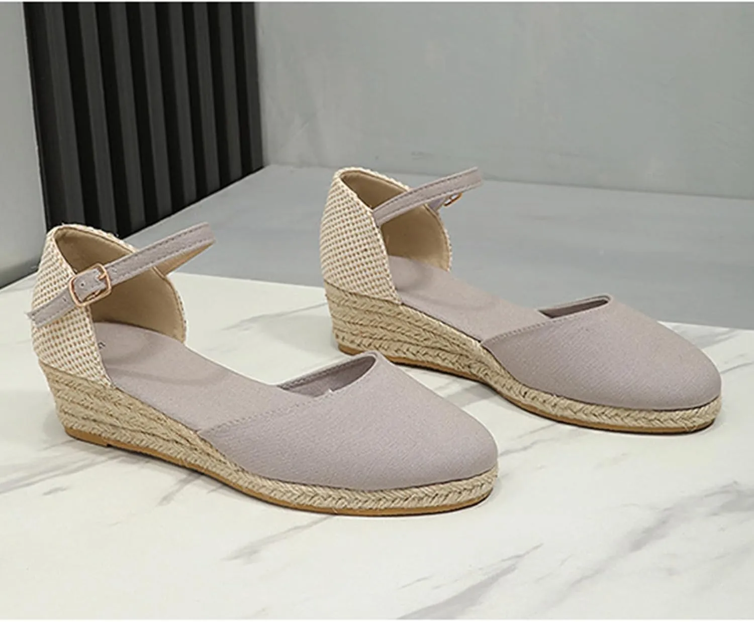 Espadrilles Wedges for Women Summer Sandals Womens Espadrilles Closed Toe Ankle Strap Dressy Low Heel Platform Wedge Sandals