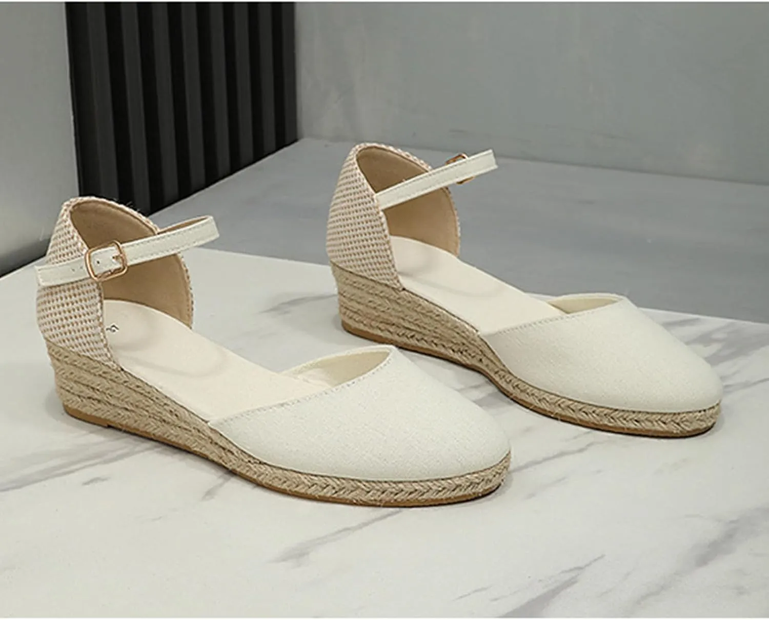 Espadrilles Wedges for Women Summer Sandals Womens Espadrilles Closed Toe Ankle Strap Dressy Low Heel Platform Wedge Sandals
