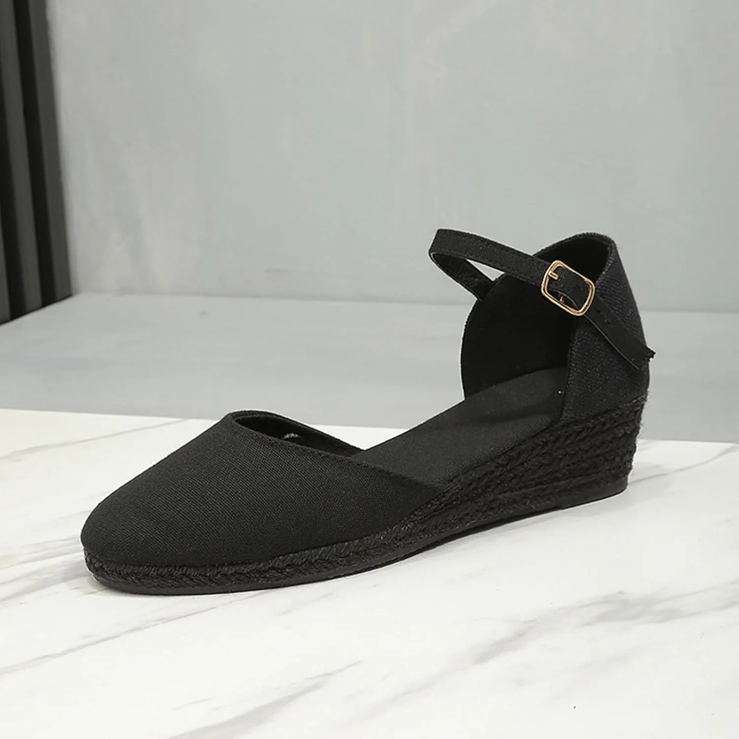 Espadrilles Wedges for Women Summer Sandals Womens Espadrilles Closed Toe Ankle Strap Dressy Low Heel Platform Wedge Sandals