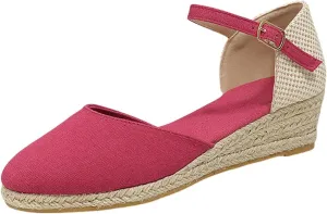 Espadrilles Wedges for Women Summer Sandals Womens Espadrilles Closed Toe Ankle Strap Dressy Low Heel Platform Wedge Sandals