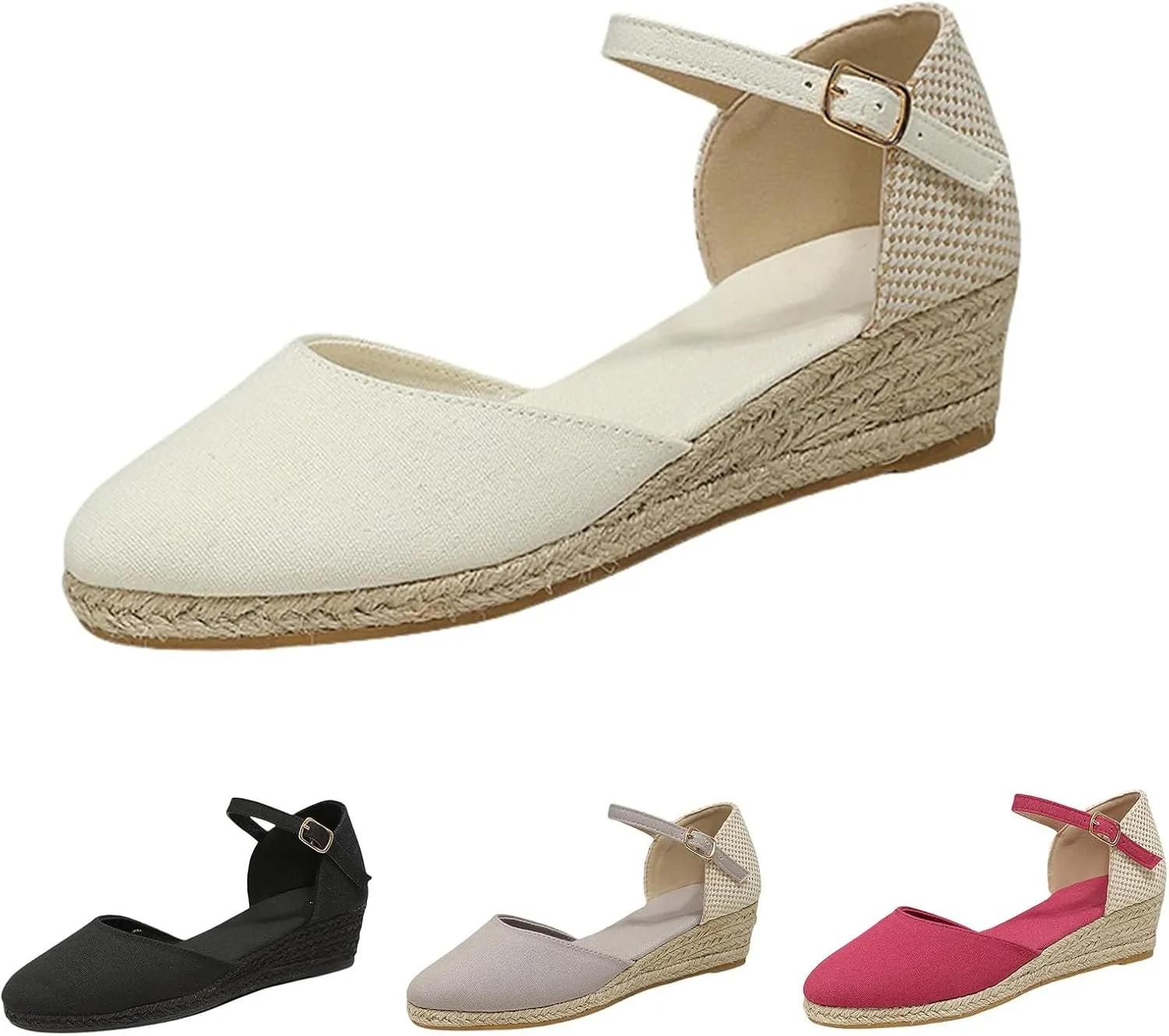 Espadrilles Wedges for Women Summer Sandals Womens Espadrilles Closed Toe Ankle Strap Dressy Low Heel Platform Wedge Sandals