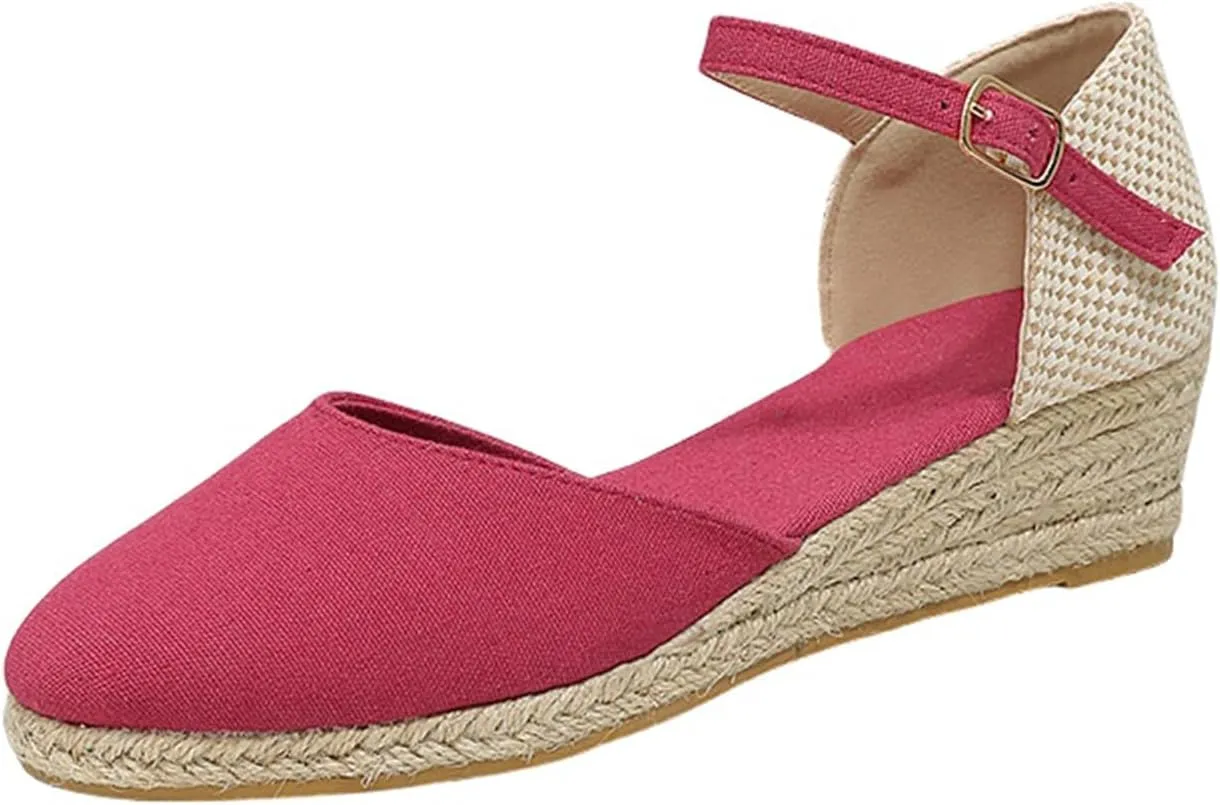Espadrilles Wedges for Women Summer Sandals Womens Espadrilles Closed Toe Ankle Strap Dressy Low Heel Platform Wedge Sandals