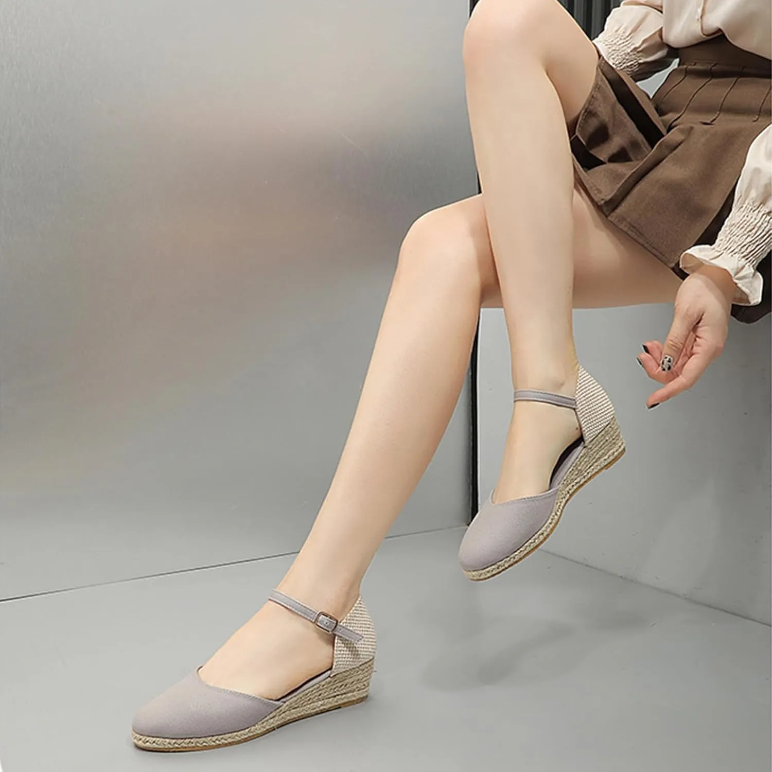 Espadrilles Wedges for Women Summer Sandals Womens Espadrilles Closed Toe Ankle Strap Dressy Low Heel Platform Wedge Sandals