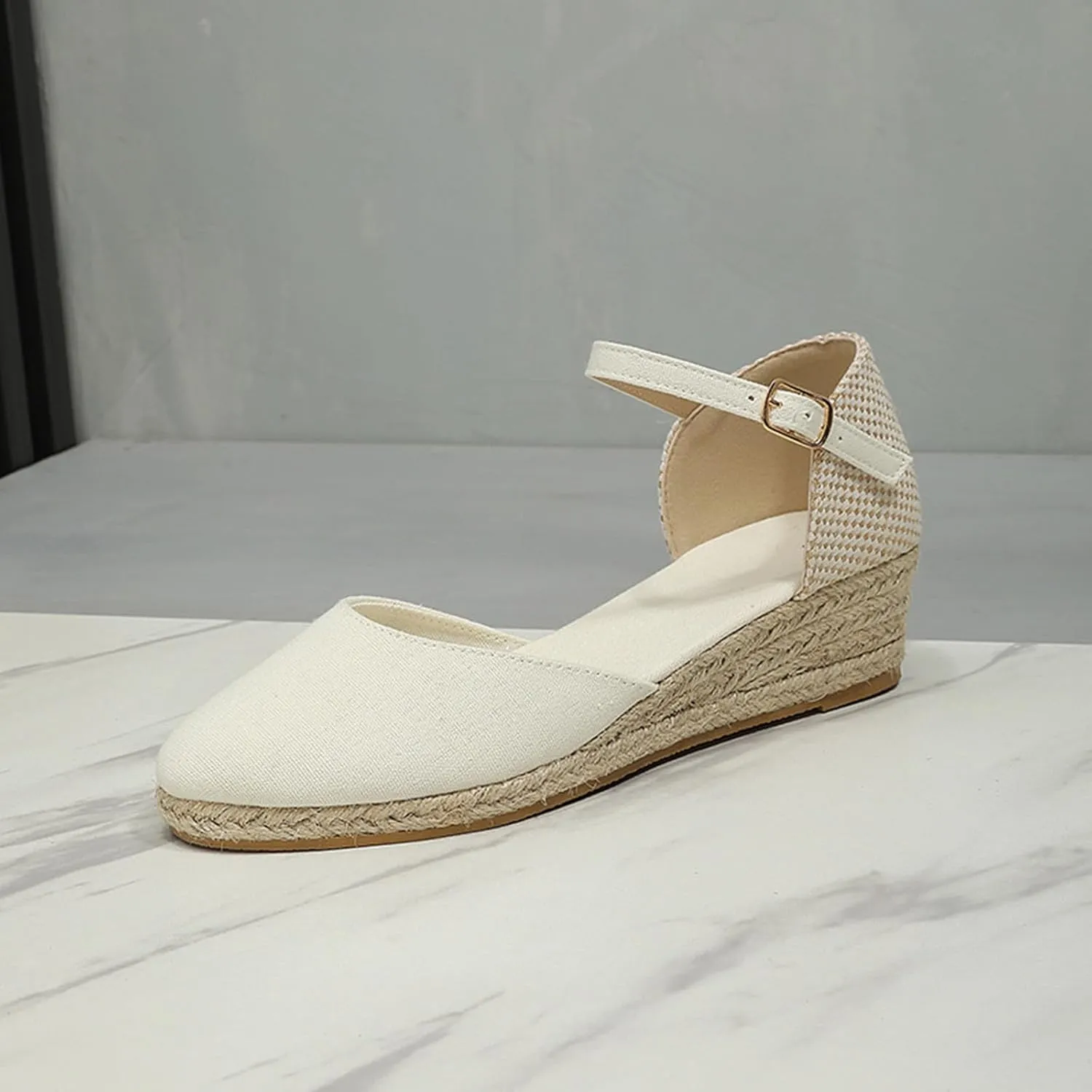 Espadrilles Wedges for Women Summer Sandals Womens Espadrilles Closed Toe Ankle Strap Dressy Low Heel Platform Wedge Sandals