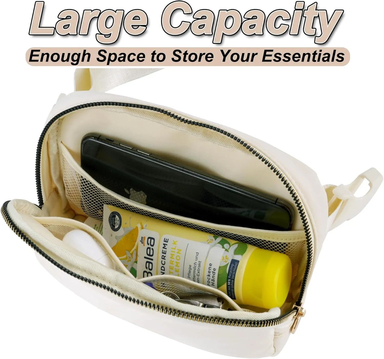 Essentials for Girls - Travel & Teen Girl Essentials, Fashion Waist Packs - Cute Trendy Stuff Belt Bag, Initial White, Cream