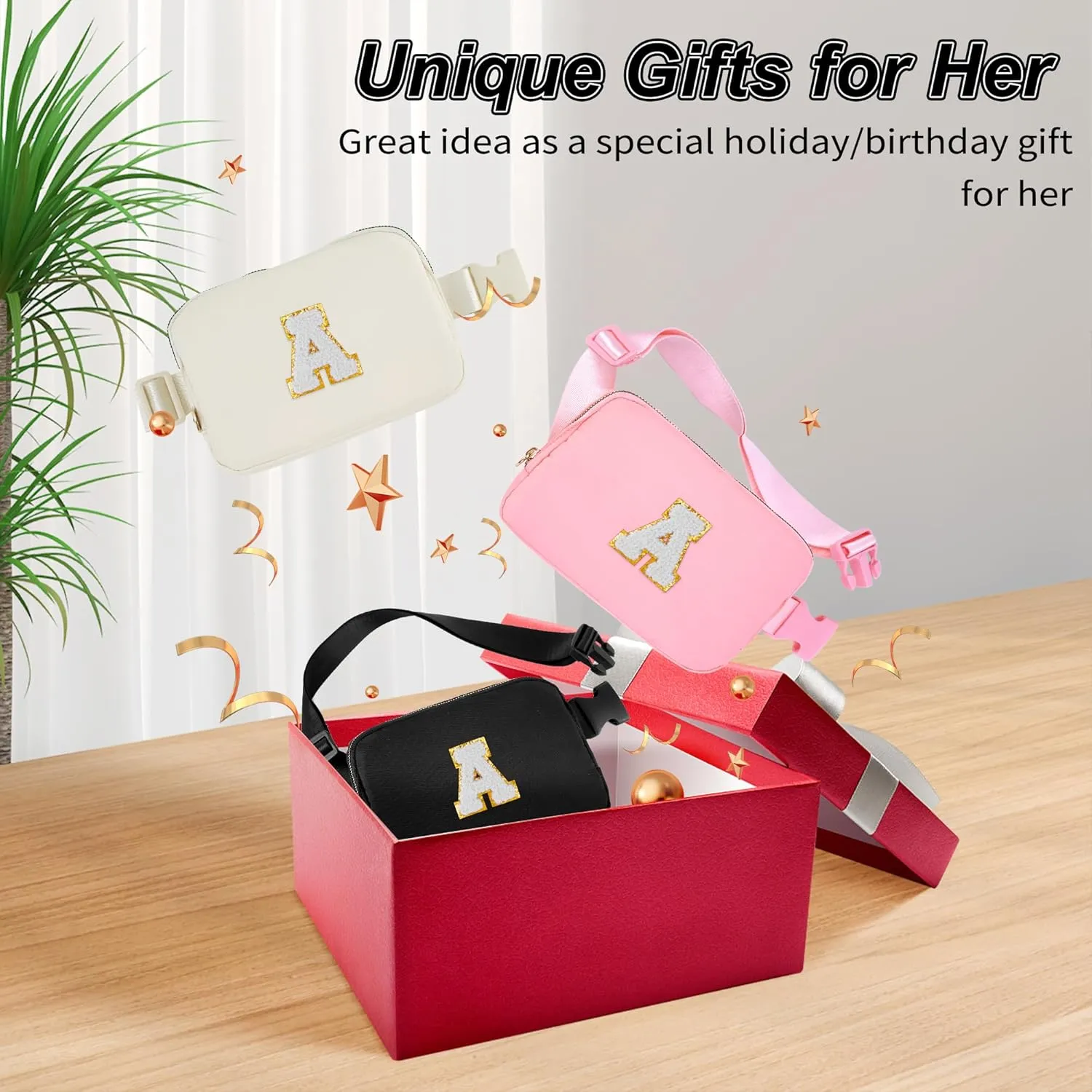 Essentials for Girls - Travel & Teen Girl Essentials, Fashion Waist Packs - Cute Trendy Stuff Belt Bag, Initial White, Cream
