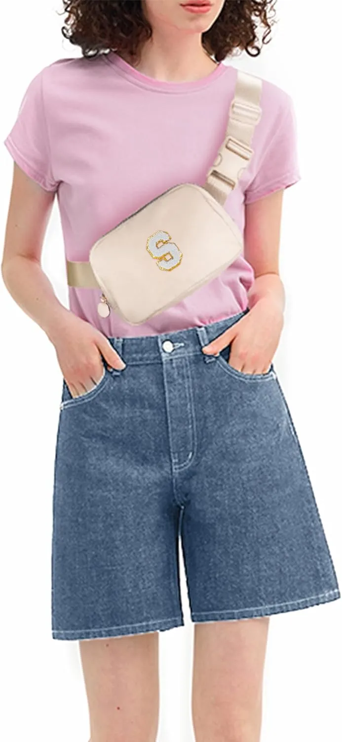 Essentials for Girls - Travel & Teen Girl Essentials, Fashion Waist Packs - Cute Trendy Stuff Belt Bag, Initial White, Cream