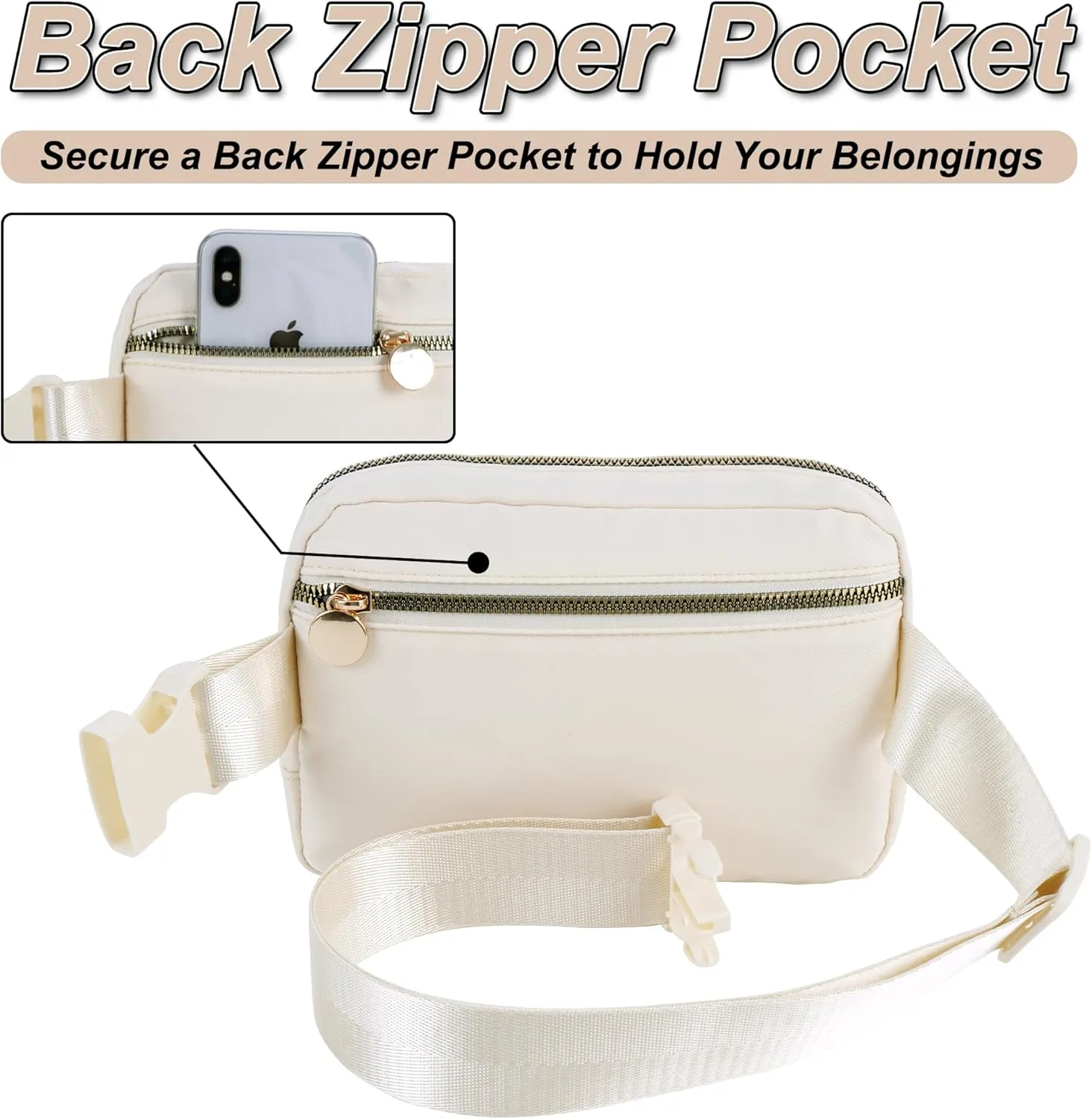 Essentials for Girls - Travel & Teen Girl Essentials, Fashion Waist Packs - Cute Trendy Stuff Belt Bag, Initial White, Cream