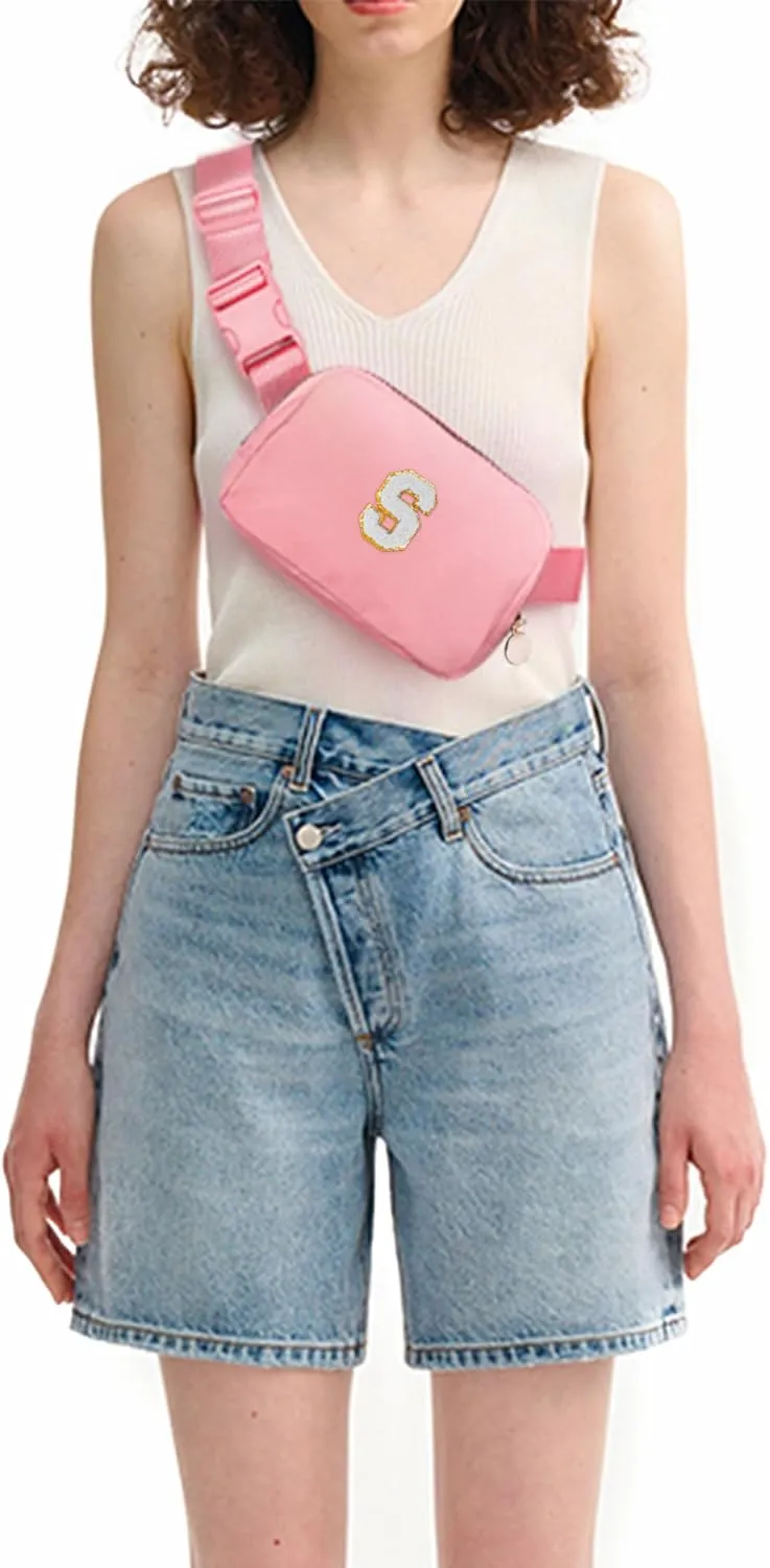 Essentials for Girls - Travel Essentials,Teen Girl Essentials,Essentials for Teen Girls,Fashion Waist Packs Cute Teen Trendy Stuff Belt Bag Crossbody,Initial White S,Peach Bag