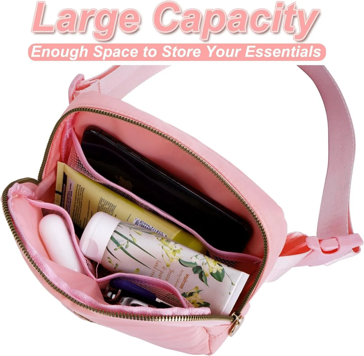 Essentials for Girls - Travel Essentials,Teen Girl Essentials,Essentials for Teen Girls,Fashion Waist Packs Cute Teen Trendy Stuff Belt Bag Crossbody,Initial White S,Peach Bag