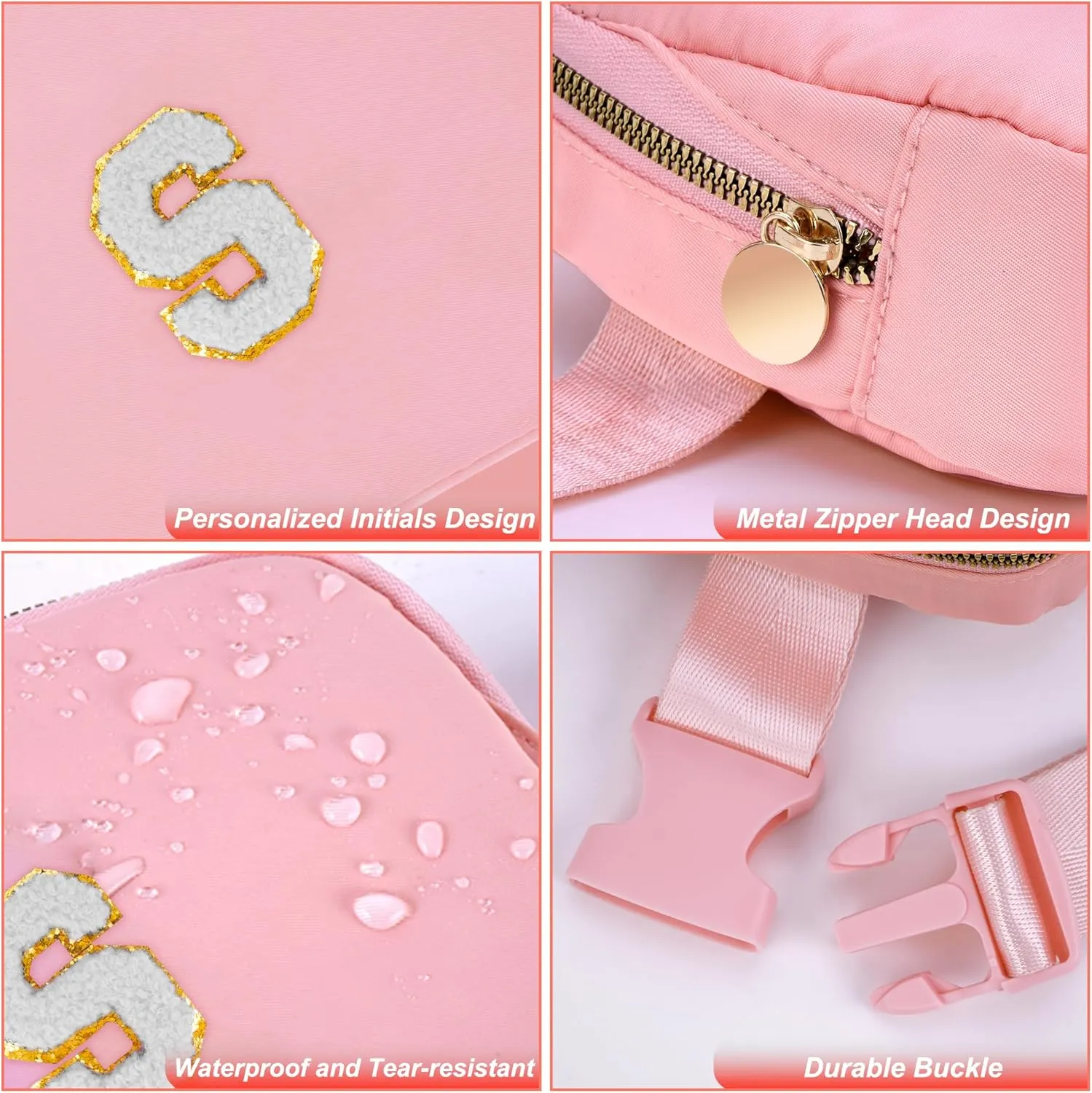 Essentials for Girls - Travel Essentials,Teen Girl Essentials,Essentials for Teen Girls,Fashion Waist Packs Cute Teen Trendy Stuff Belt Bag Crossbody,Initial White S,Peach Bag