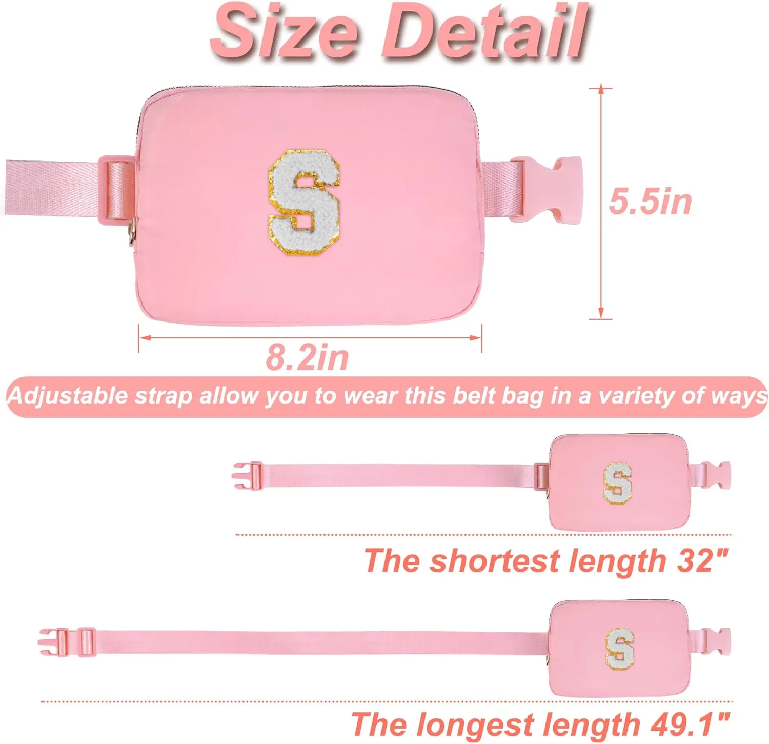 Essentials for Girls - Travel Essentials,Teen Girl Essentials,Essentials for Teen Girls,Fashion Waist Packs Cute Teen Trendy Stuff Belt Bag Crossbody,Initial White S,Peach Bag