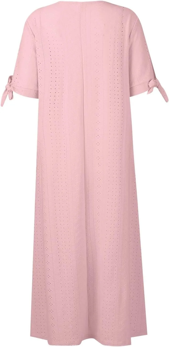 fanmpghleoo Eyelet Dress for Women Cold Shoulder Plus Size Dress Beach Vacation Maxi Dresses Wedding Guest Tea Party Dresses