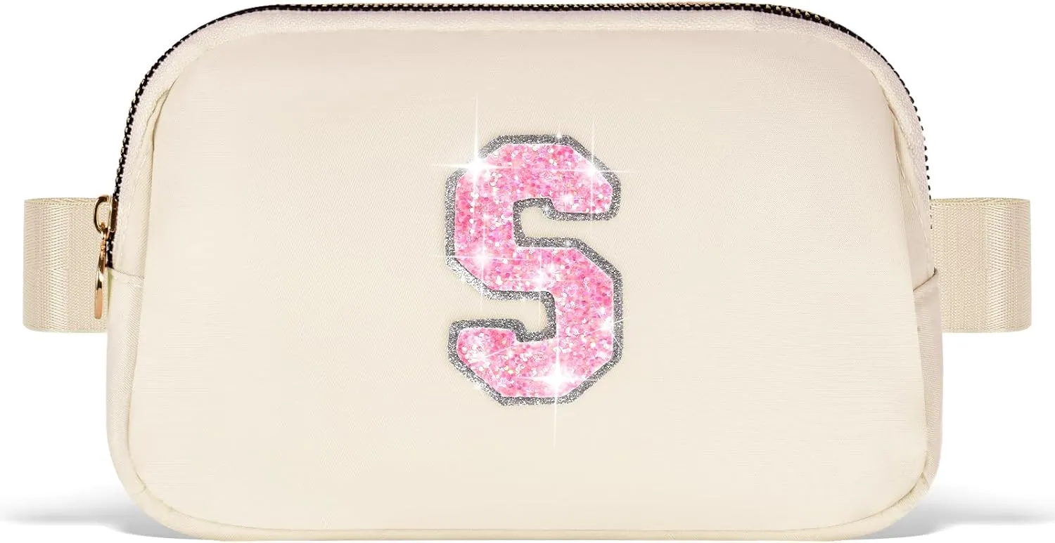 Fanny Pack Belt Bag Crossbody Bags with Initials Letter Patch Trendy Stuff for Teens Cute Stuff Birthday Gifts for Teenager Girls | Khaki,Initial S