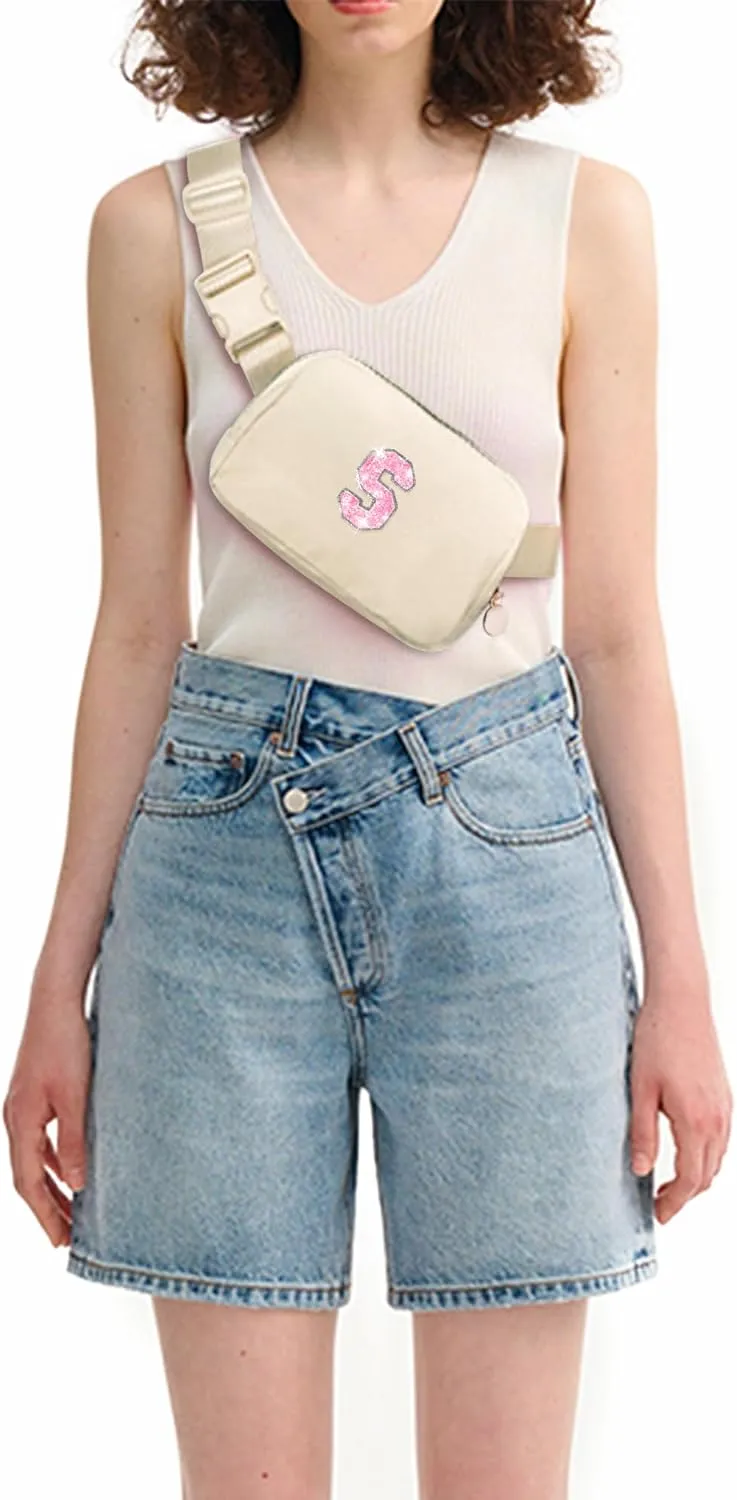 Fanny Pack Belt Bag Crossbody Bags with Initials Letter Patch Trendy Stuff for Teens Cute Stuff Birthday Gifts for Teenager Girls | Khaki,Initial S