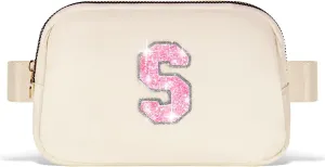 Fanny Pack Belt Bag Crossbody Bags with Initials Letter Patch Trendy Stuff for Teens Cute Stuff Birthday Gifts for Teenager Girls | Khaki,Initial S