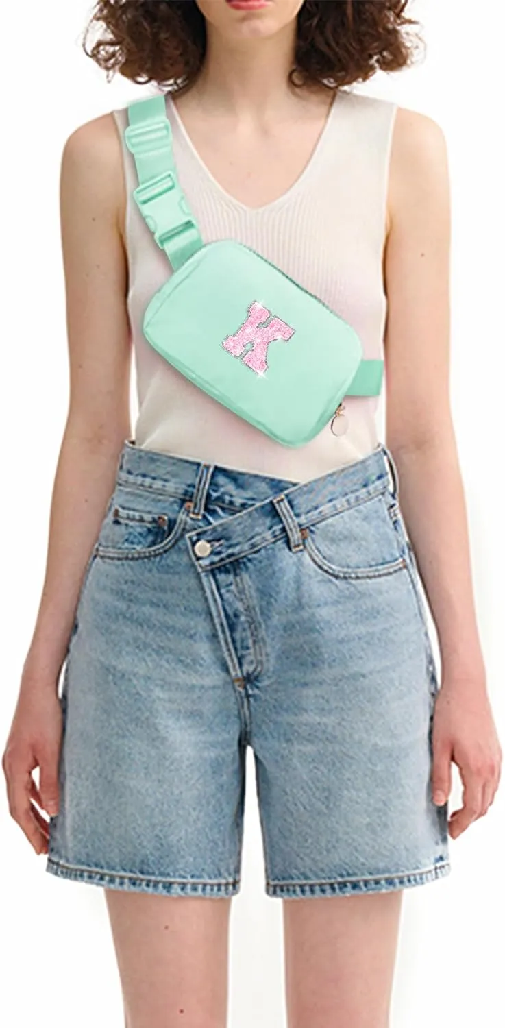 Fanny Pack Belt Bag Crossbody Bags with Initials Letter Patch Trendy Stuff for Teens Cute Stuff Birthday Gifts for Teenager Girls | Light Green,Initial K