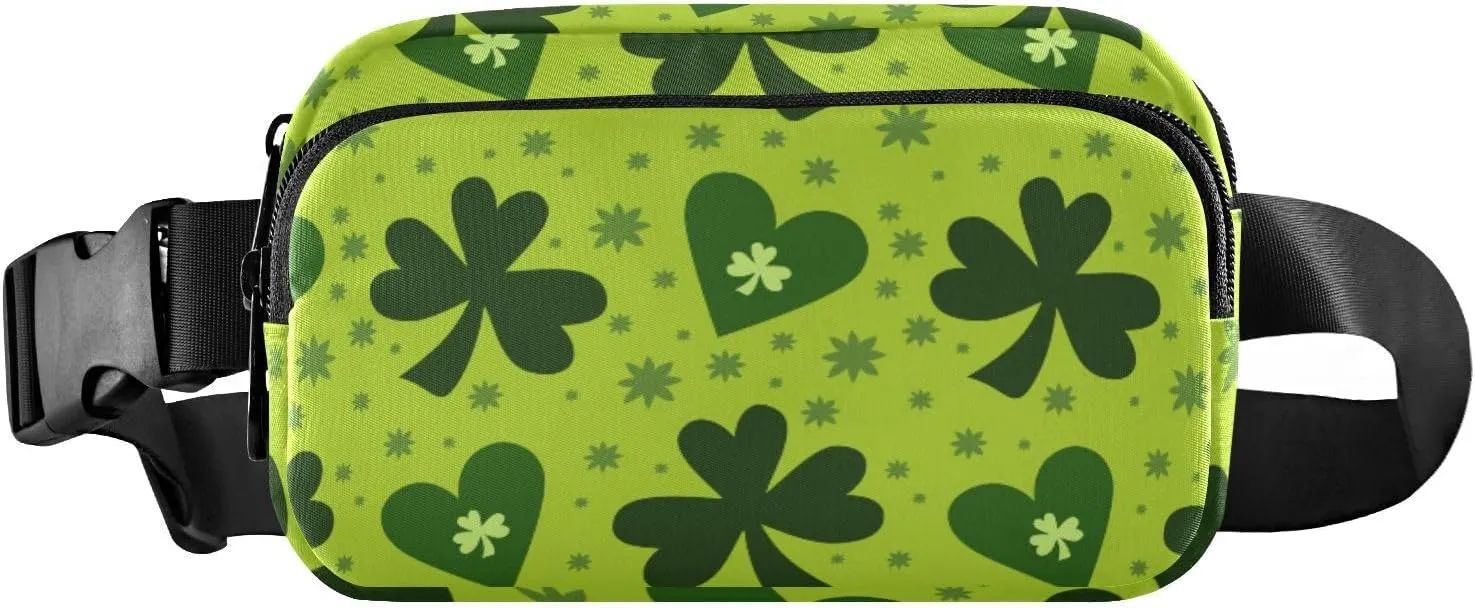 Fanny Pack for Women Men Clover Leaves Heart Belt Waist Pack Bum Bag Wallets for Running Cycling Hiking Travel Workout with Adjustable Strap